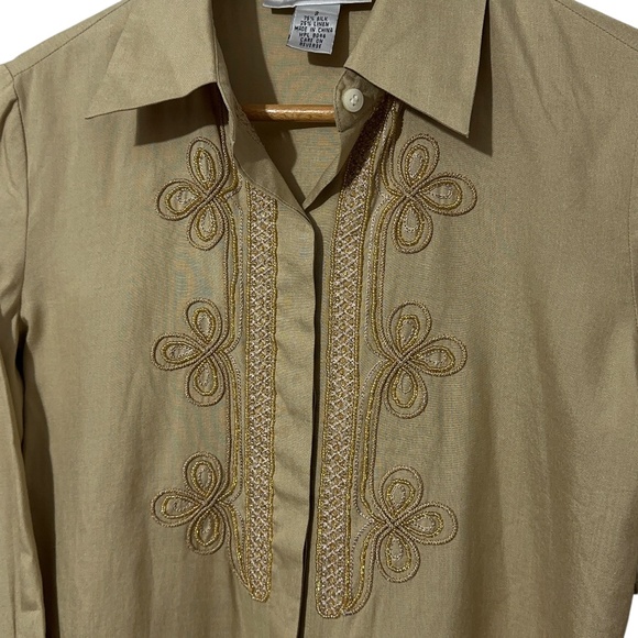 Alfani Womens Silk Linen Bld Beaded Shirt Size 2 Button Down - Picture 4 of 10